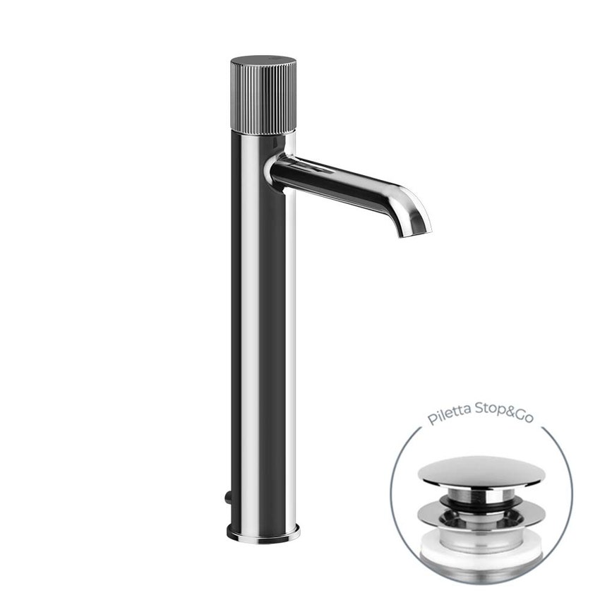 Immagine di Gessi HABITO RIGATO miscelatore lavabo H.33.7 cm, con piletta Stop&Go e flessibili di collegamento, finitura cromo 70503#031