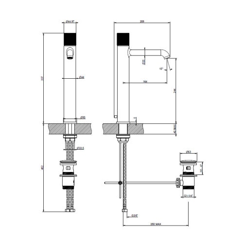 Immagine di Gessi HABITO RIGATO miscelatore lavabo H.33.7 cm, con piletta Stop&Go e flessibili di collegamento, finitura cromo 70503#031