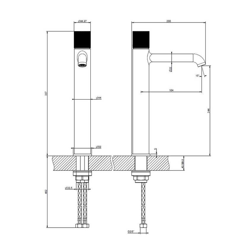 Immagine di Gessi HABITO RIGATO miscelatore lavabo H.33.7 cm, senza scarico, con flessibili di collegamento, finitura cromo 70504#031