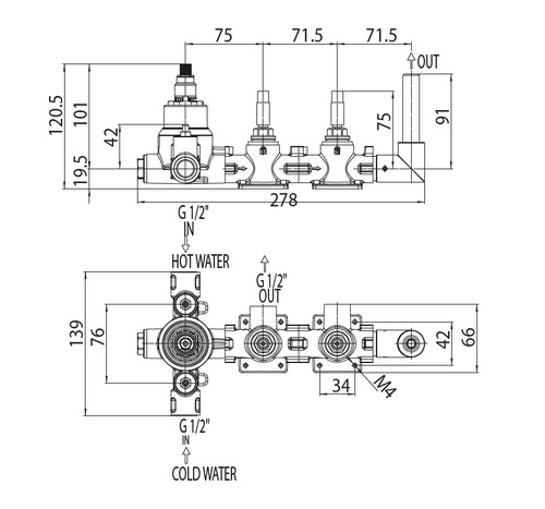 Immagine di Bossini Corpo incasso termostatico doccia a 2 uscite connessione per supporto doccia Z00135000000005