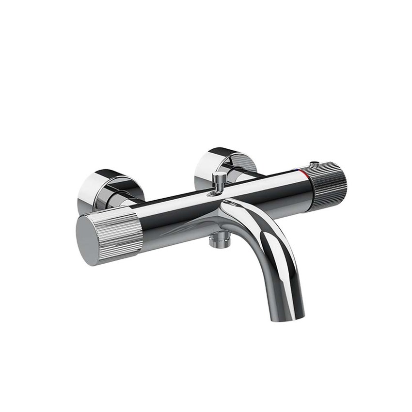 Immagine di Gessi HABITO RIGATO miscelatore termostatico vasca con bocca di erogazione, presa acqua e deviatore automatico, finitura cromo 70513#031