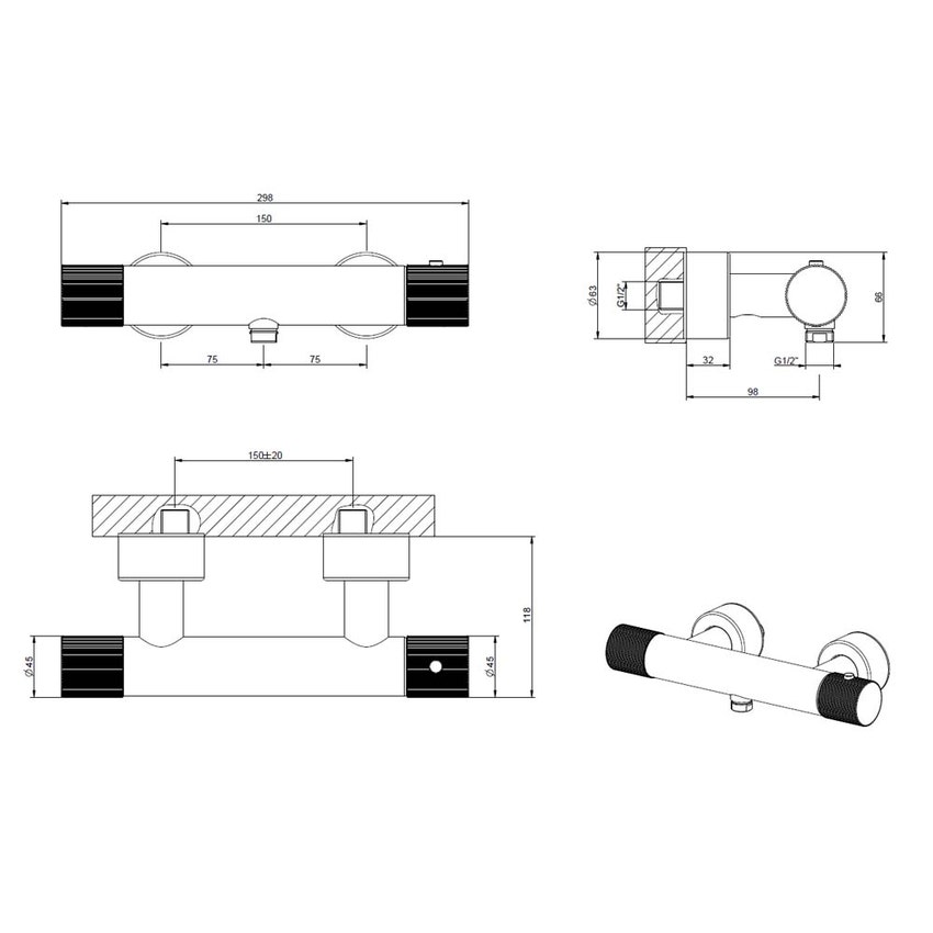 Immagine di Gessi HABITO RIGATO miscelatore termostatico esterno doccia, finitura cromo 70533#031