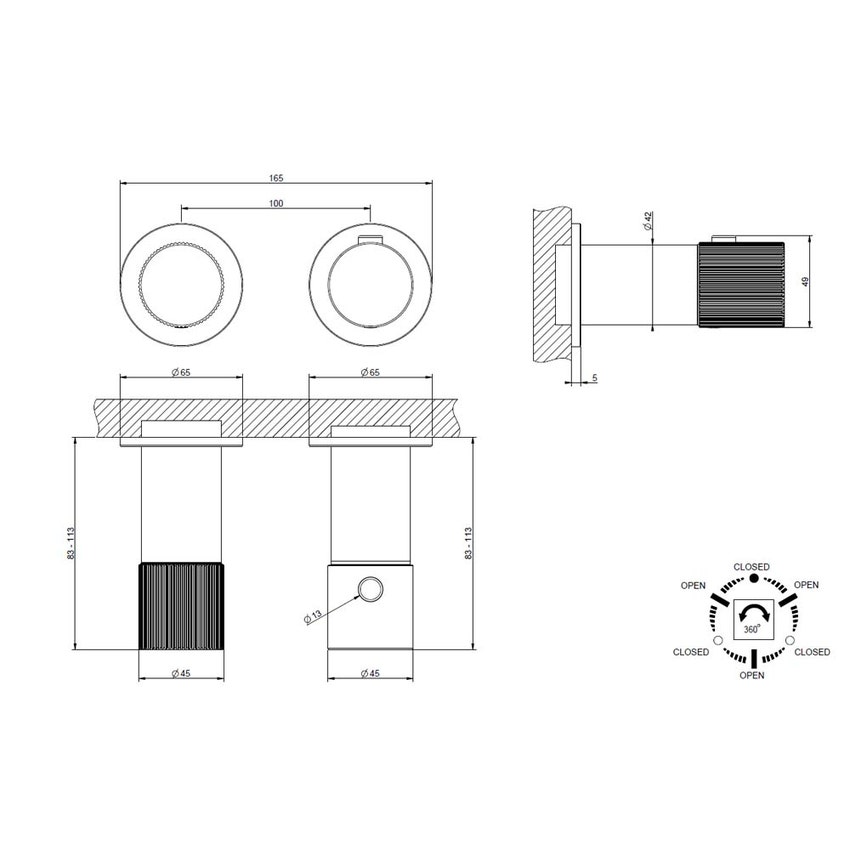 Immagine di Gessi HABITO RIGATO miscelatore termostatico per doccia, a parete 3 vie, senza corpo incasso, finitura cromo 70536#031