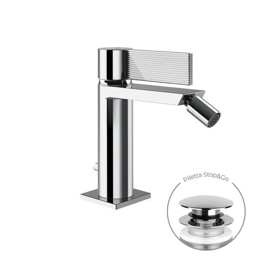 Immagine di Gessi INVERSO RIGATO miscelatore bidet, con scarico e flessibili, finitura cromo 73507#031