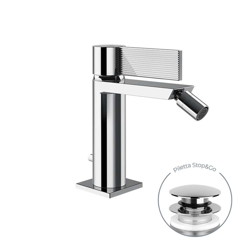Immagine di Gessi INVERSO RIGATO miscelatore bidet, con scarico e flessibili, finitura cromo 73507#031