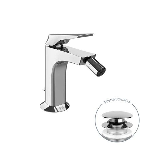 Immagine di Gessi VENTAGLIO miscelatore bidet H.15 cm, con piletta stop & go e flessibili, finitura cromo 72007#031