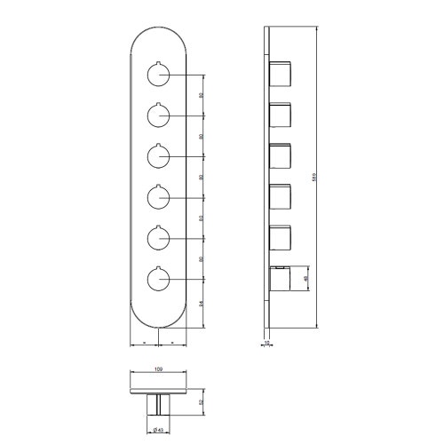 Immagine di Gessi WELLNESS miscelatore termostatico alta portata a parete, 5 uscite indipendenti, installazione verticale/orizzontale, senza corpo incasso, finitura cromo 43070#031