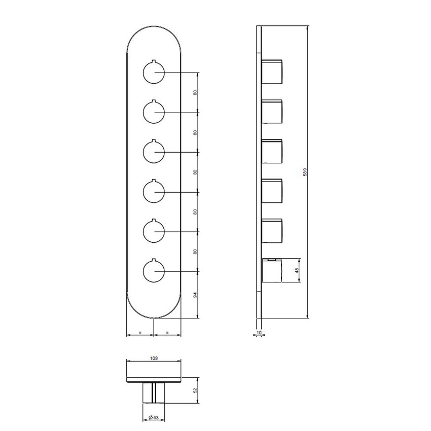 Immagine di Gessi WELLNESS miscelatore termostatico alta portata a parete, 5 uscite indipendenti, installazione verticale/orizzontale, senza corpo incasso, finitura cromo 43070#031
