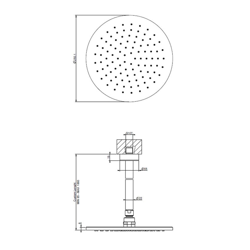 Immagine di Gessi SHOWER soffione a soffitto orientabile, braccio altezza personalizzabile, finitura cromo 63350#031