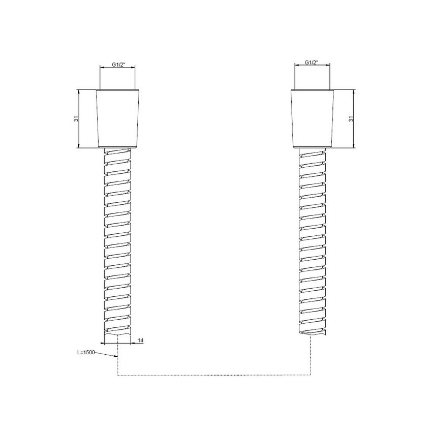 Immagine di Gessi SHOWER flessibile a doppia aggraffatura lunghezza 150 cm con attacco da 1/2" conico, finitura cromo 01724#031