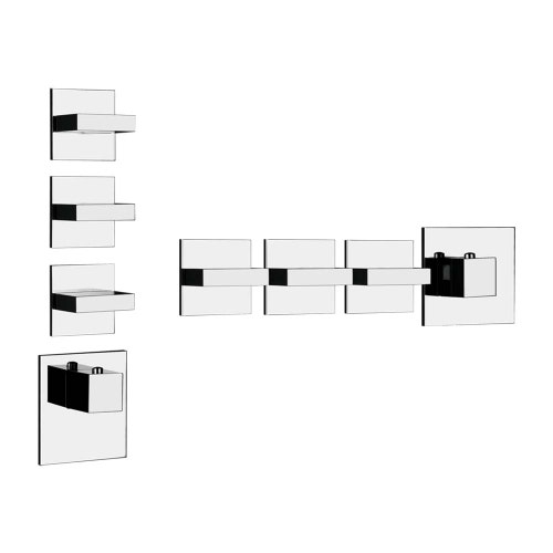 Immagine di Gessi WELLNESS miscelatore termostatico alta portata a parete, 3 uscite indipendenti, installazione verticale e orizzontale, finitura cromo 43216#031
