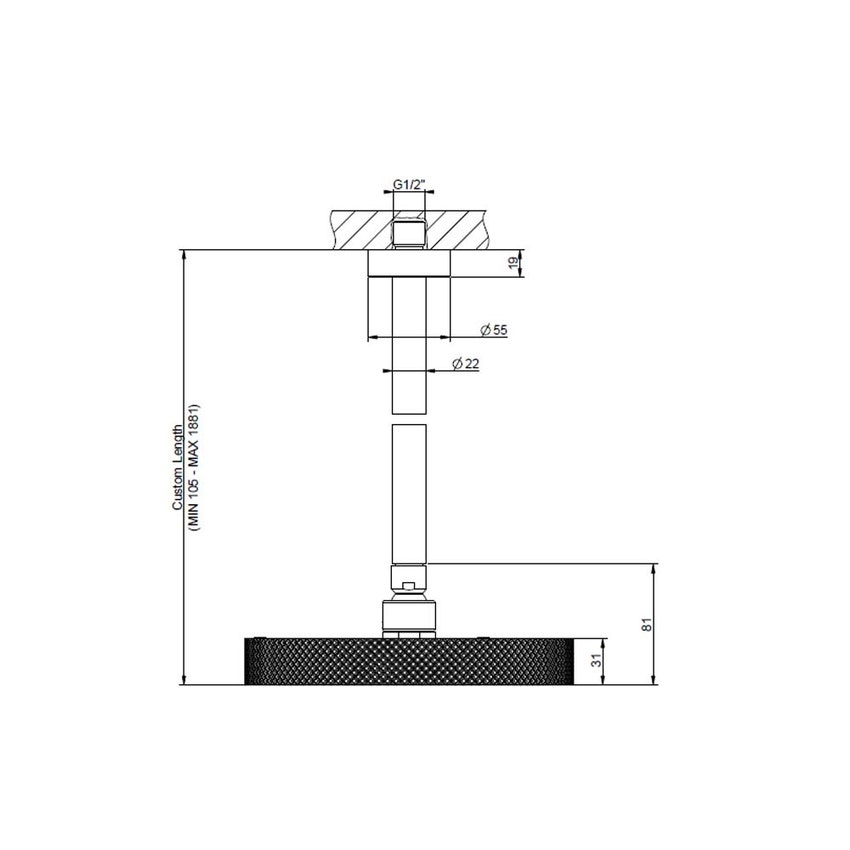 Immagine di Gessi SHOWER DIAMANTATO soffione a soffitto braccio altezza personalizzabile DIAMANTATO, finitura cromo 63450#031