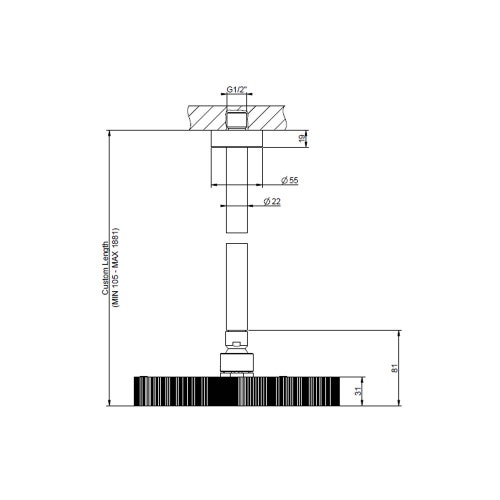 Immagine di Gessi SHOWER RIGATO soffione a soffitto braccio altezza personalizzabile RIGATO, finitura cromo 63550#031