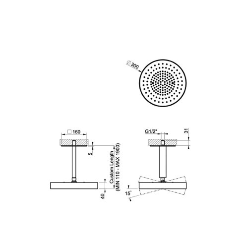 Immagine di Gessi SHOWER DIAMANTATO soffione a soffitto orientabile, lunghezza braccio personalizzabile, finitura cromo 63470#031