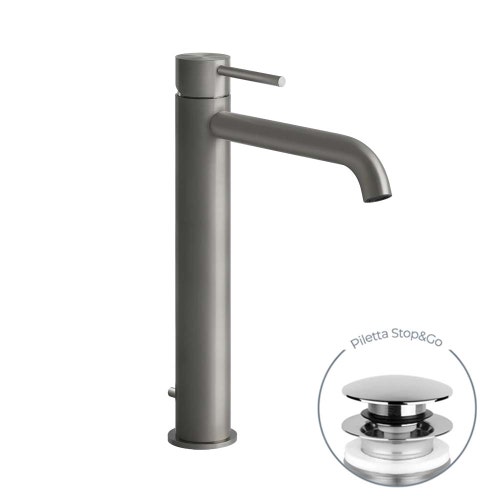 Immagine di Gessi 316 FLESSA miscelatore lavabo H.30 cm, con scarico e flessibili di collegamento, finitura steel brushed  54003#239