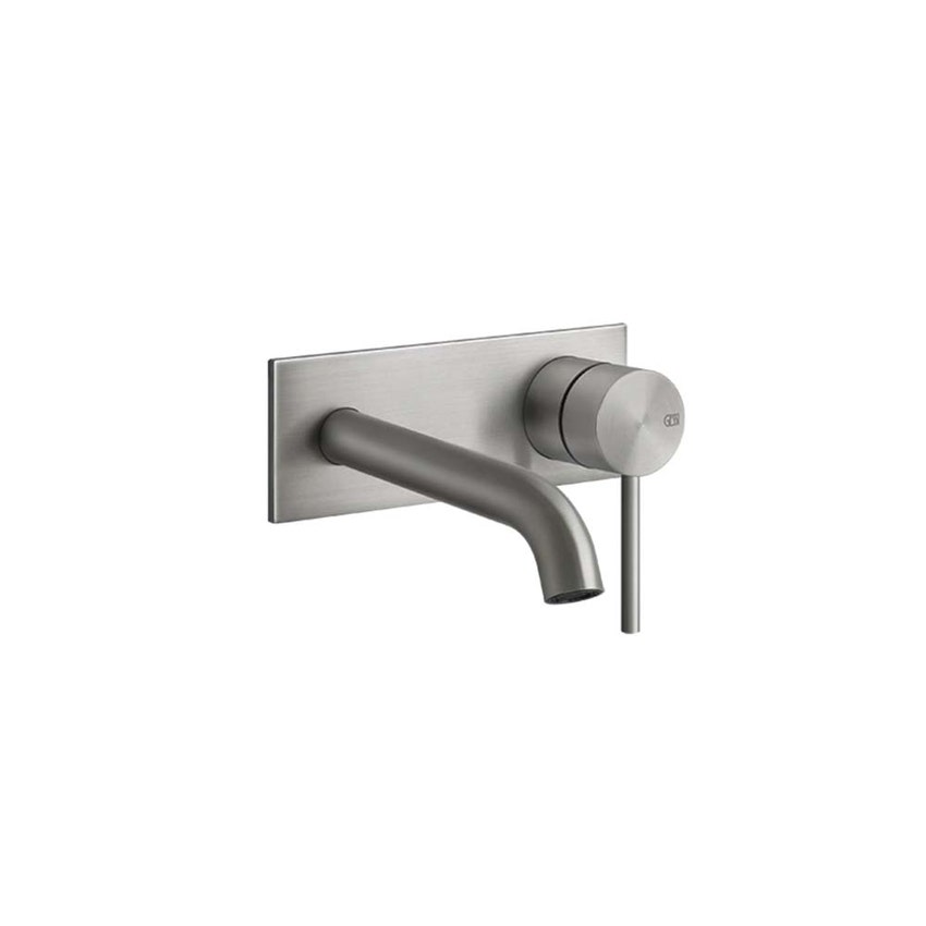 Immagine di Gessi 316 TRAME miscelatore lavabo a parete, bocca lunghezza personalizzata, senza scarico, finitura steel brushed 54084#239