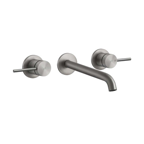 Immagine di Gessi 316 TRAME gruppo lavabo a parete 3 fori bocca lunga senza scarico, finitura steel brushed 54094#239