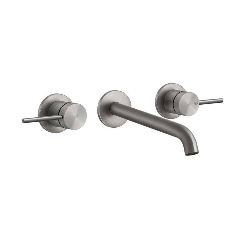 Immagine di Gessi 316 TRAME gruppo lavabo a parete 3 fori bocca lunga senza scarico, finitura steel brushed 54094#239