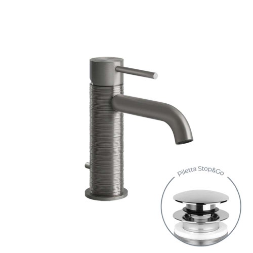 Immagine di Gessi 316 TRAME miscelatore lavabo, con scarico e flessibili di collegamento, finitura steel brushed 54301#239