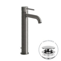 Immagine di Gessi 316 TRAME miscelatore lavabo P.16 cm, con scarico e flessibili di collegamento, finitura steel brushed 54304#239