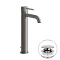Immagine di Gessi 316 TRAME miscelatore lavabo P.20 cm, con scarico e flessibili di collegamento, finitura steel brushed 54303#239