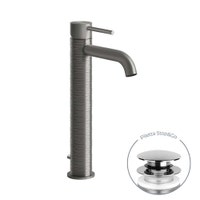 Immagine di Gessi 316 TRAME miscelatore lavabo P.20 cm, con scarico e flessibili di collegamento, finitura steel brushed 54303#239