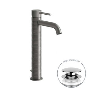 Immagine di Gessi 316 TRAME miscelatore lavabo P.20 cm, con scarico e flessibili di collegamento, finitura steel brushed 54303#239