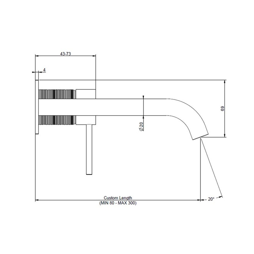 Immagine di Gessi 316 TRAME miscelatore Lavabo a parete bocca lunghezza personalizzata senza scarico, finitura steel brushed 54384#239