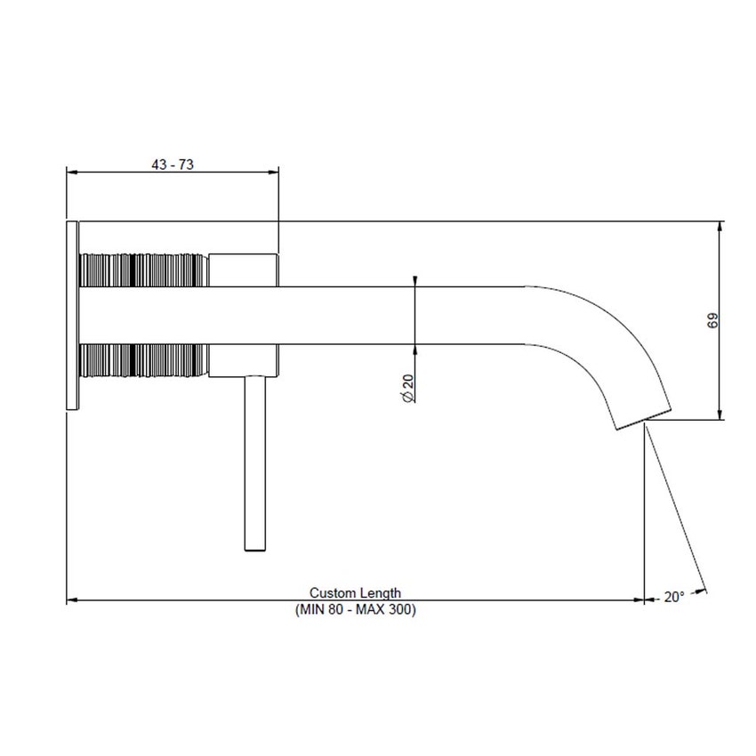 Immagine di Gessi 316 TRAME miscelatore Lavabo a parete bocca lunghezza personalizzata senza scarico, finitura steel brushed 54389#239