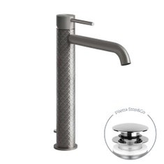 Immagine di Gessi 316 INTRECCIO miscelatore lavabo alto bocca lunga con piletta Stop&Go con flessibili di collegamento, finitura steel brushed 54103#239