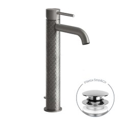 Immagine di Gessi 316 INTRECCIO miscelatore Lavabo alto bocca corta con piletta Stop&Go con flessibili di collegamento, finitura steel brushed 54104#239