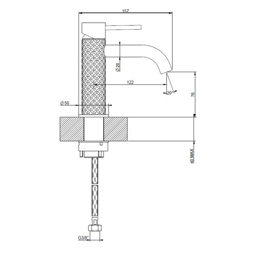 Immagine di Gessi 316 INTRECCIO miscelatore lavabo senza scarico con flessibili di collegamento, finitura steel brushed 54102#239