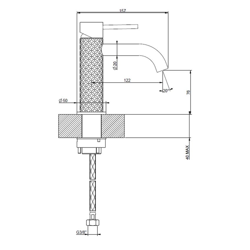Immagine di Gessi 316 INTRECCIO miscelatore lavabo senza scarico con flessibili di collegamento, finitura steel brushed 54102#239