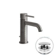 Immagine di Gessi 316 INTRECCIO miscelatore lavabo con scarico con piletta Stop&Go con flessibili di collegamento, finitura steel brushed 54101#239