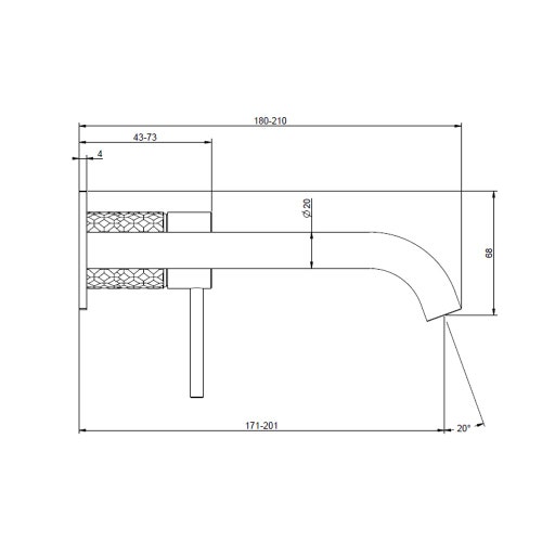 Immagine di Gessi 316 INTRECCIO miscelatore lavabo a parete bocca lunga senza scarico, finitura steel brushed 54190#239