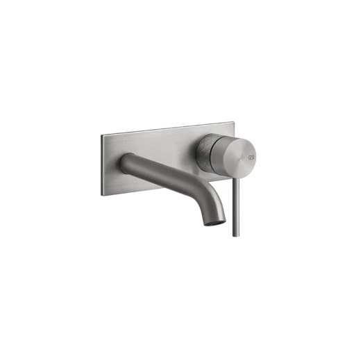 Immagine di Gessi 316 INTRECCIO miscelatore lavabo a parete bocca lunghezza personalizzata senza scarico, finitura steel brushed 54184#239