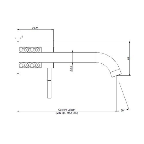 Immagine di Gessi 316 INTRECCIO miscelatore lavabo a parete bocca lunghezza personalizzata senza scarico, finitura steel brushed 54184#239