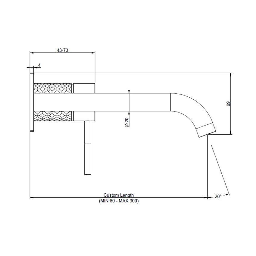 Immagine di Gessi 316 INTRECCIO miscelatore lavabo a parete bocca lunghezza personalizzata senza scarico, finitura steel brushed 54184#239