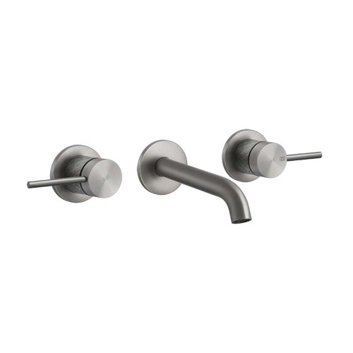 Immagine di Gessi 316 INTRECCIO gruppo lavabo a parete 3 fori bocca lunga senza scarico, finitura steel brushed 54194#239