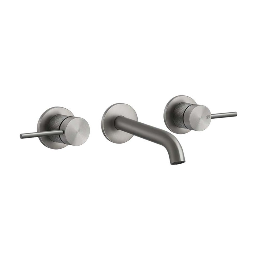 Immagine di Gessi 316 INTRECCIO gruppo lavabo a parete 3 fori bocca lunga senza scarico, finitura steel brushed 54194#239