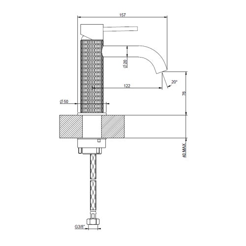 Immagine di Gessi 316 MECCANICA miscelatore lavabo senza scarico con flessibili di collegamento, finitura steel brushed 54202#239