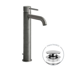 Immagine di Gessi 316 MECCANICA miscelatore lavabo alto bocca corta con piletta Stop&Go con flessibili di collegamento, finitura steel brushed 54204#239