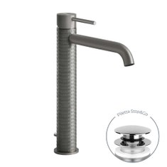 Immagine di Gessi 316 MECCANICA miscelatore lavabo alto bocca lunga con piletta Stop&Go con flessibili di collegamento, finitura steel brushed 54203#239