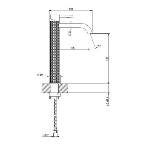Immagine di Gessi 316 MECCANICA miscelatore lavabo alto bocca lunga senza scarico con flessibili di collegamento, finitura steel brushed 54206#239