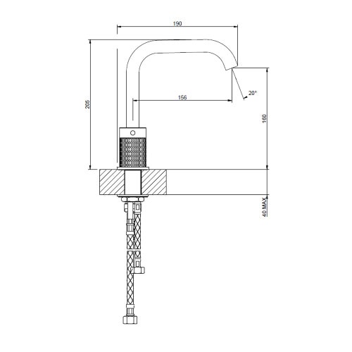 Immagine di Gessi 316 MECCANICA gruppo lavabo 3 fori con bocca senza scarico con flessibili di collegamento, finitura steel brushed 54212#239