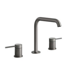 Immagine di Gessi 316 MECCANICA gruppo lavabo 3 fori con bocca senza scarico con flessibili di collegamento, finitura steel brushed 54212#239