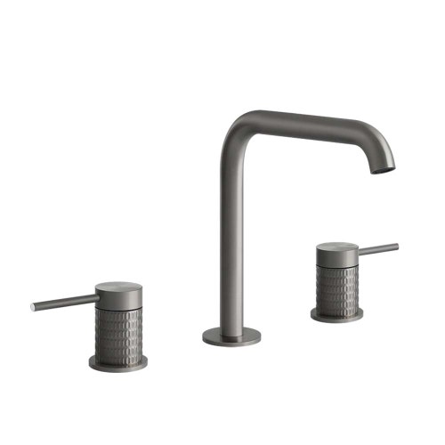 Immagine di Gessi 316 MECCANICA gruppo lavabo 3 fori con bocca senza scarico con flessibili di collegamento, finitura steel brushed 54212#239