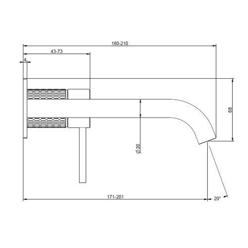 Immagine di Gessi 316 MECCANICA miscelatore lavabo a parete bocca lunga senza scarico, finitura steel brushed 54290#239