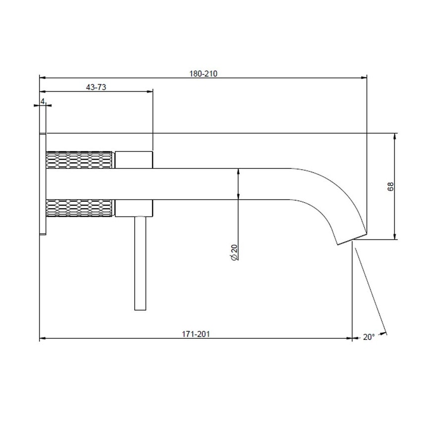Immagine di Gessi 316 MECCANICA miscelatore lavabo a parete bocca lunga senza scarico, finitura steel brushed 54290#239