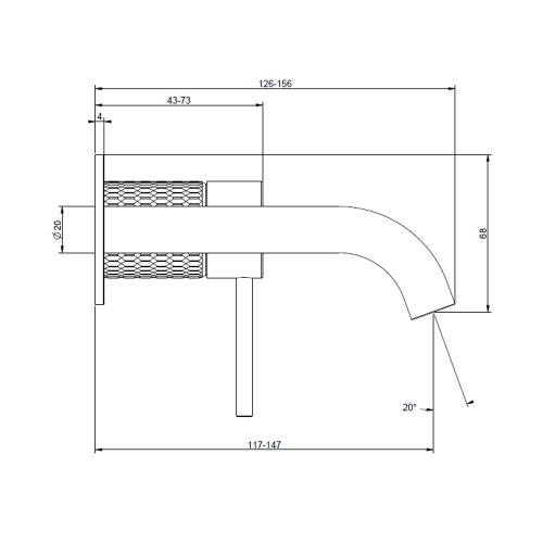 Immagine di Gessi 316 MECCANICA miscelatore lavabo a parete bocca media senza scarico, finitura steel brushed 54283#239